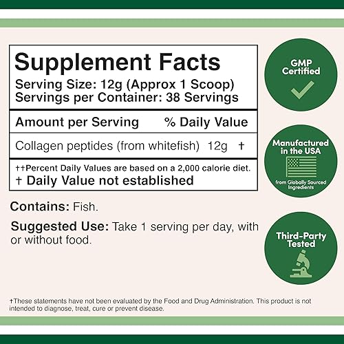 Miniatura 2 de Double Wood Supplements Polvo de colágeno marino (1 libra16 onzas de péptidos de colágeno marino de disolución rápida) capturado en la naturaleza,