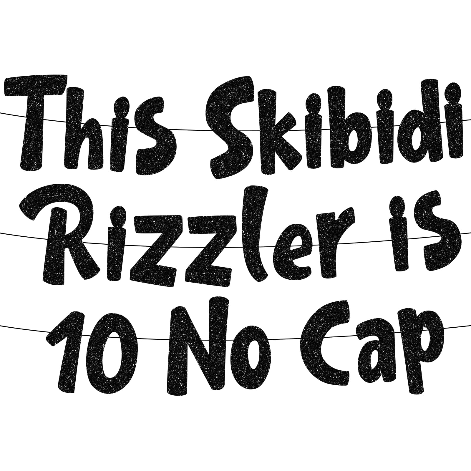 MYHOGOOD This Skibidi Rizzler Is 10 No Cap Banner,Black Glitter 10th Birthday Party Decorations for Teenagers Party Favors and Supplies,10th Birthday Banner(Black,10 years old)