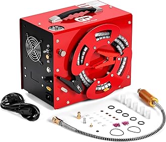 TUXING 4500Psi Pcp Air Compressor,Auto Stop,Built-in Converter/Water-Oil Filter,Unique Vertical+Wire Spool Portable Design,110V AC or 12V Car Battery for Paintball/Scuba Tank