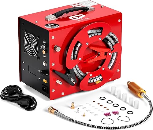 TUXING Compresor de aire Pcp de 4500 psi, parada automática, sin aceite y agua, diseño portátil único vertical+carrete de alambre, convertidor de