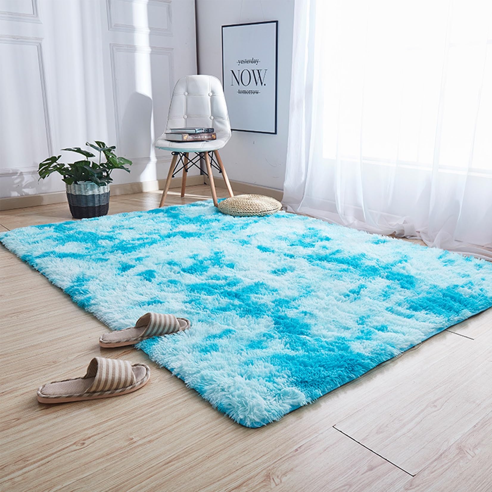 Tapis shaggy doux bleu ciel 60x60cm tapis de chambre moderne et lavable