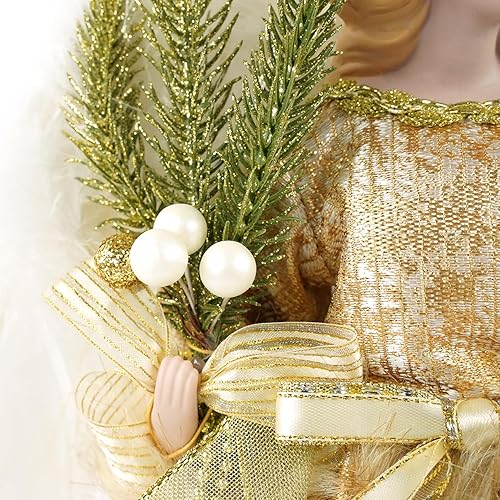 Miniatura 4 de ARCCI 16 inch Christmas Angel Tree Topper, Peacock Green Angel Treetopper with Glitter Feather Wing, Xmas Flying Angel Tree Top Figurine