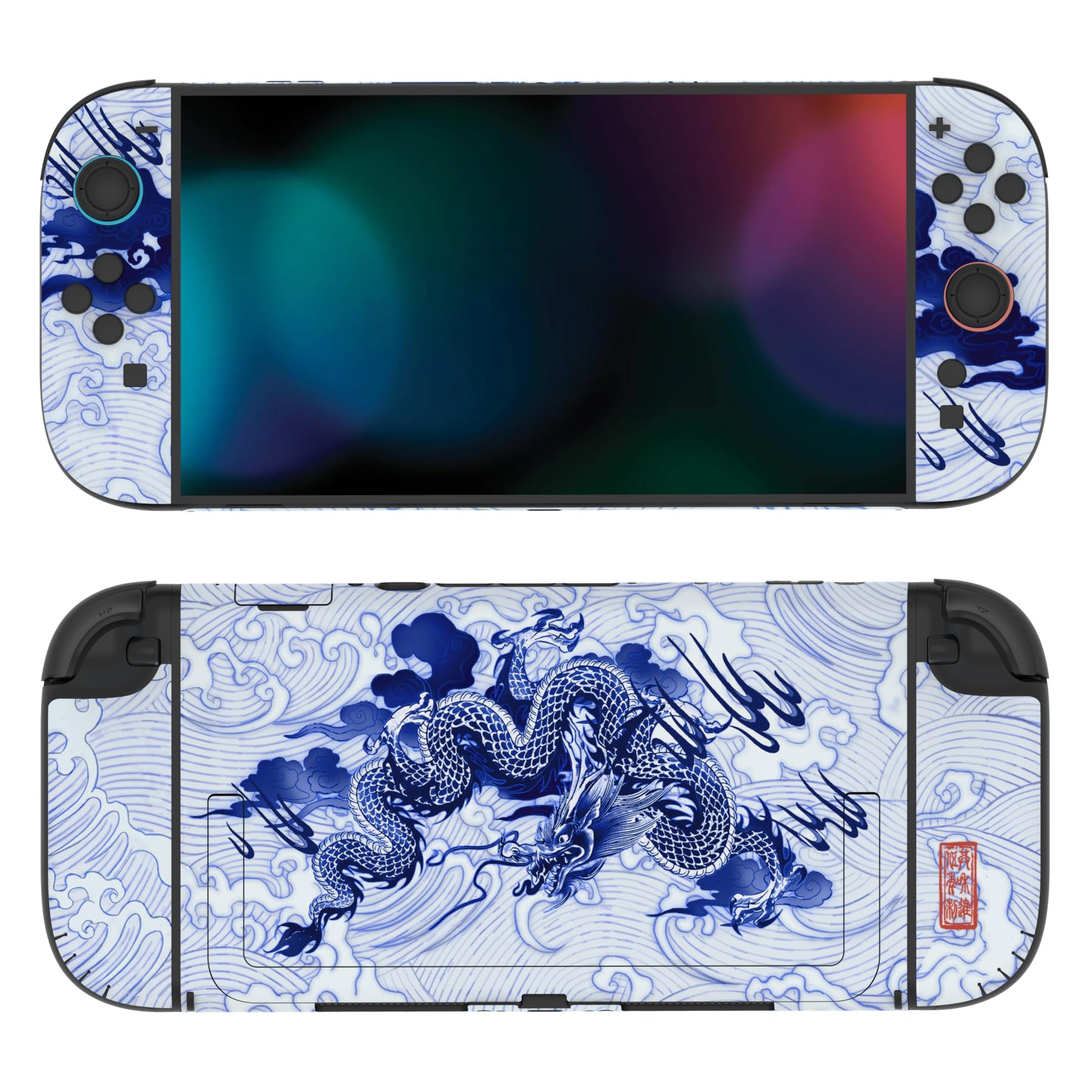PlayVital for Nintendo Switch 2 Skin Full Set (2-Pack) - Protective Vinyl Decal Stickers for Switch 2 Console, Controllers, Handle Grips & Dock | No Residue, Anti-Scratch - Qinghua Porcelain Style - 4