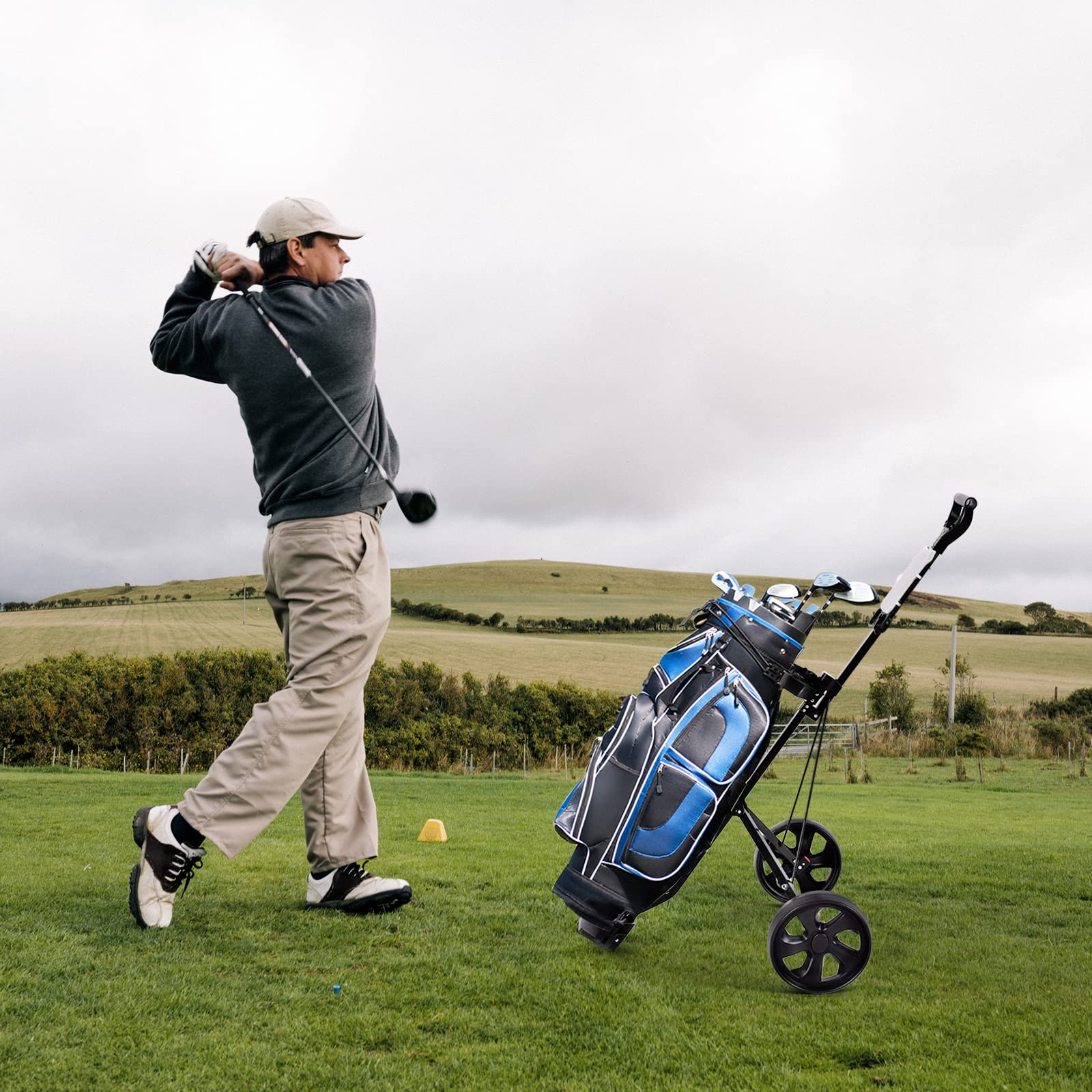 GYMAX Golf Trolley 2 Rad, Golftrolley klappbar mit Anzeigetafel, Leichter Golf Push Cart für Golfschläger & Golfbag