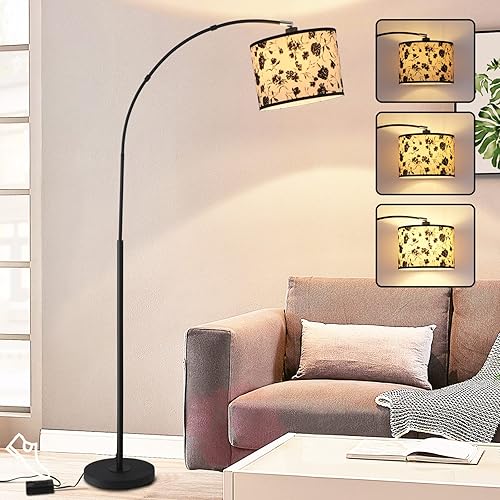 Seateaw - Lámparas de pie de arco para sala de estar, lámpara de pie moderna con pantalla colgante ajustable, lámpara de pie alta con regulador de