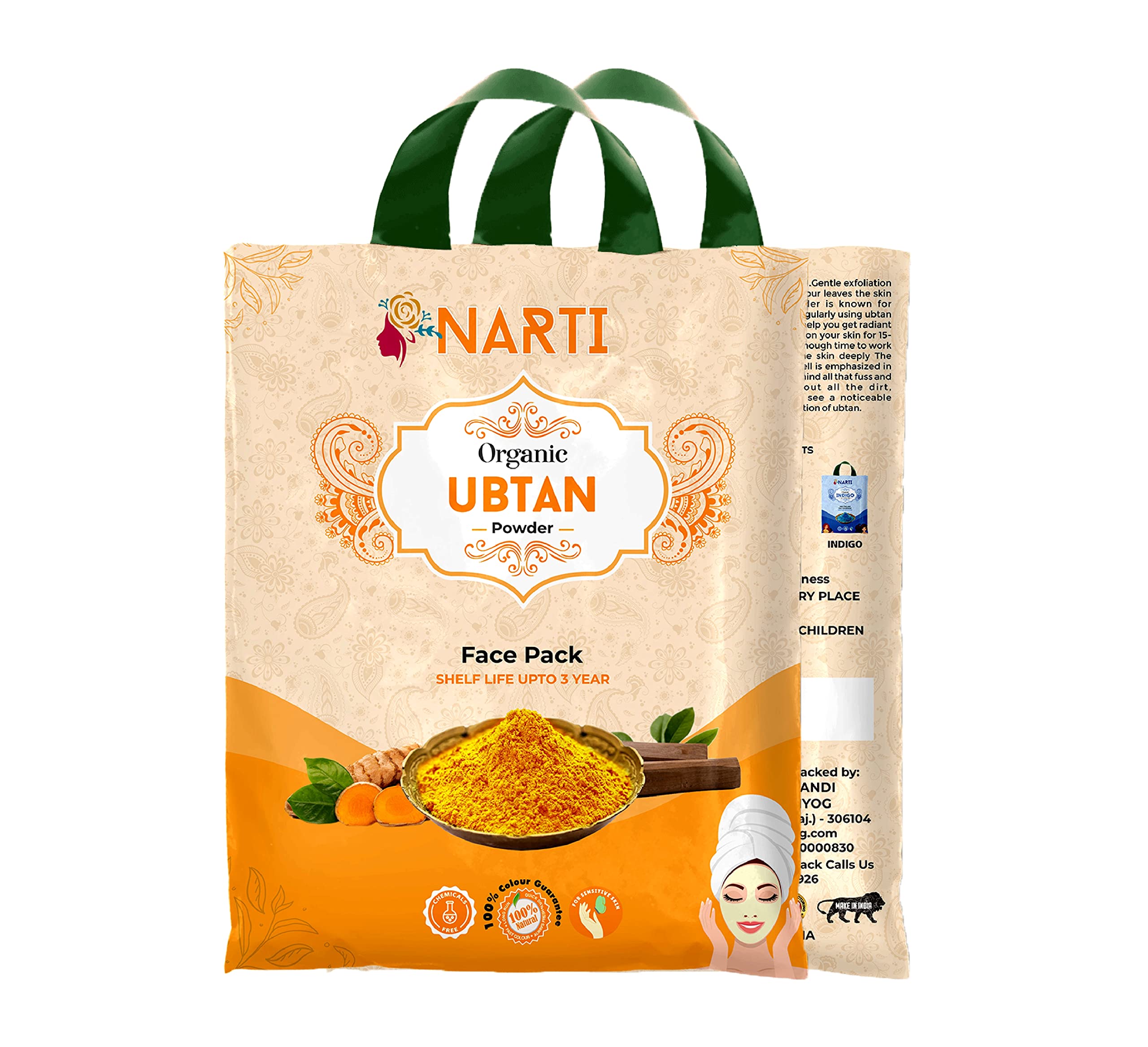 Narti Organic Ubtan Powder 300g | Herbal Face Cleanser & Body Care for Women | Sandalwood, Aloe Vera, Turmeric, Rose Petal Blend | Natural Brightening & Exfoliating Skin Care Formula