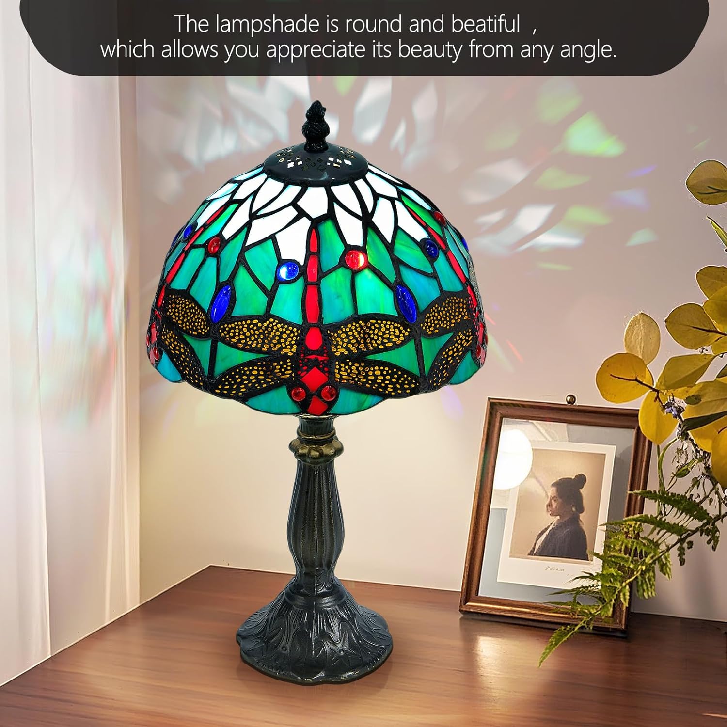 Whimsical Dragonfly Tiffany Style Table Lamp – 8" Small Handmade Stained Glass Lamp for Bedroom, Living Room, Office, or Study – Easy Assembly, Includes LED Bulb, Heavy Stable Base