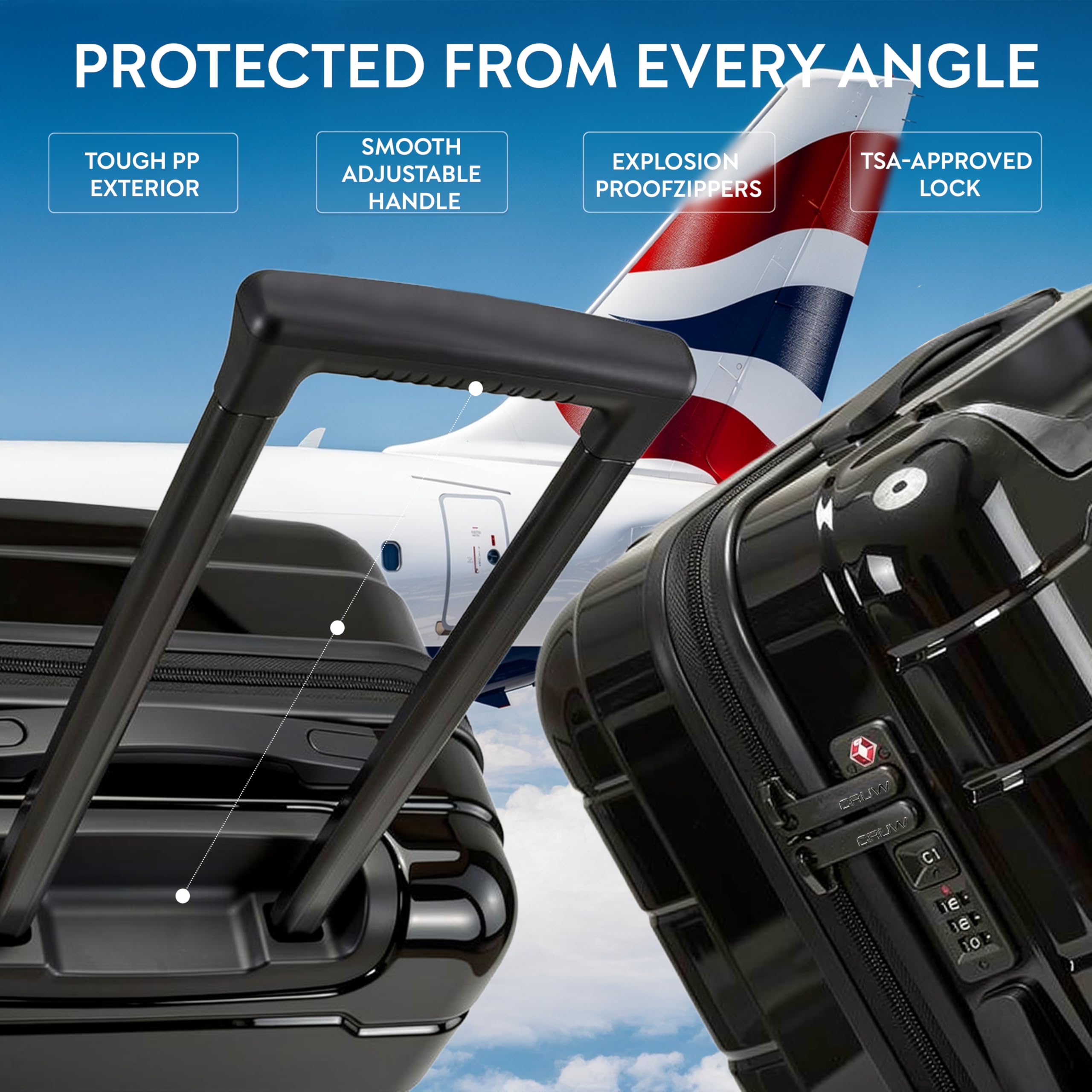 CRUW 2-Piece Luggage Set Expandable Polypropylene Suitcase Set TSA Locks 8 Silent Spinner Wheels Lightweight Nested Suitcases Travel Set easyJet BA Jet2 Airline-Approved Carry-On & Medium Check in