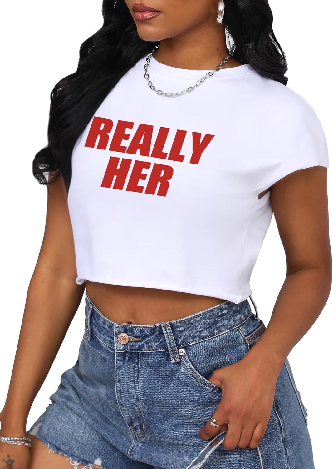 LovelyWholesale Womens Cropped Graphic Tees Cap Sleeve Tops Summer Short Sleeve T Shirts - Image 4