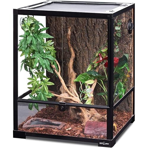 REPTI ZOO Reptile Glass Terrarium, 18" x 18" x 24" Front Opening with Double Hinge Door & Top Screen Ventilation, 30 Gallon Tank Large Reptile Terrarium (Knock-Down)