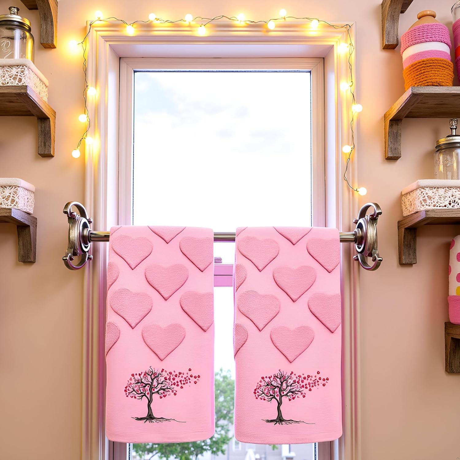 2 Pcs Red Valentines Day Hand Towels 100% Cotton Valentine's Day Bathroom Decorative Towels Holiday Bath Decor Kitchen Dish Towels for Valentines Bathroom Decor Gift 13.7 x 29.5 Inch (Tree) - Image 7