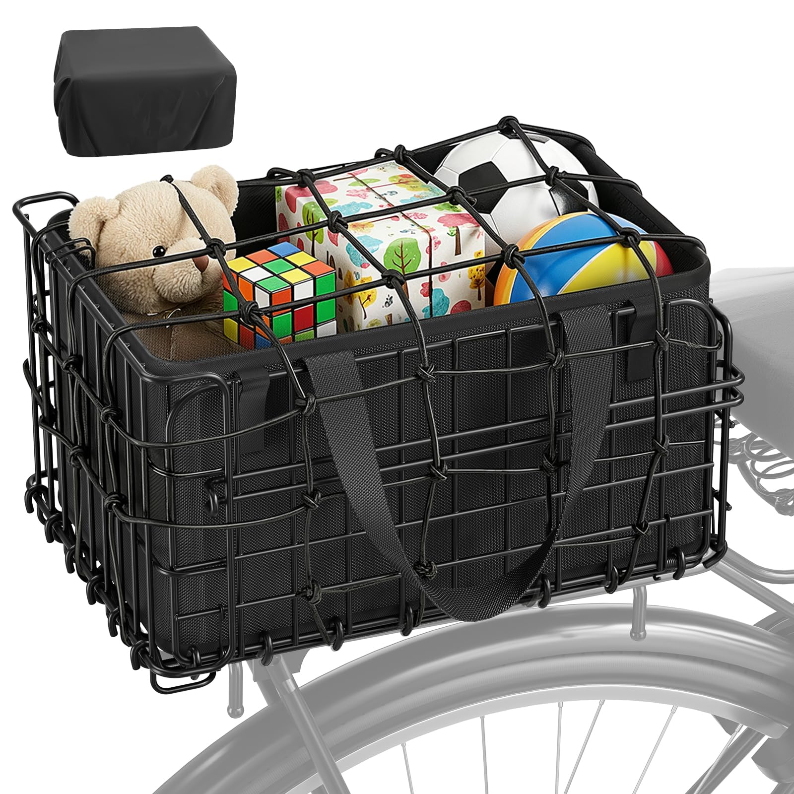 Cesta Trasera para Bicicleta, Plegable, con Bolsillo Interior extraíble, Cubierta Impermeable, Cubierta de Malla, portaequipajes, Cesta de Marco para Transportar Mascotas y Compras