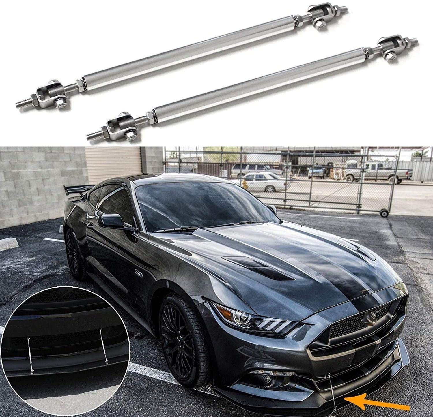 AUTO MT 2X SILVER BIG SIZE Adjust Splitter Rod Front Bumper Lip Splitter Strut Rod Tie Support Bars Universal Fit (‎2x SILVER Front Bumper Lip Splitter Rod)