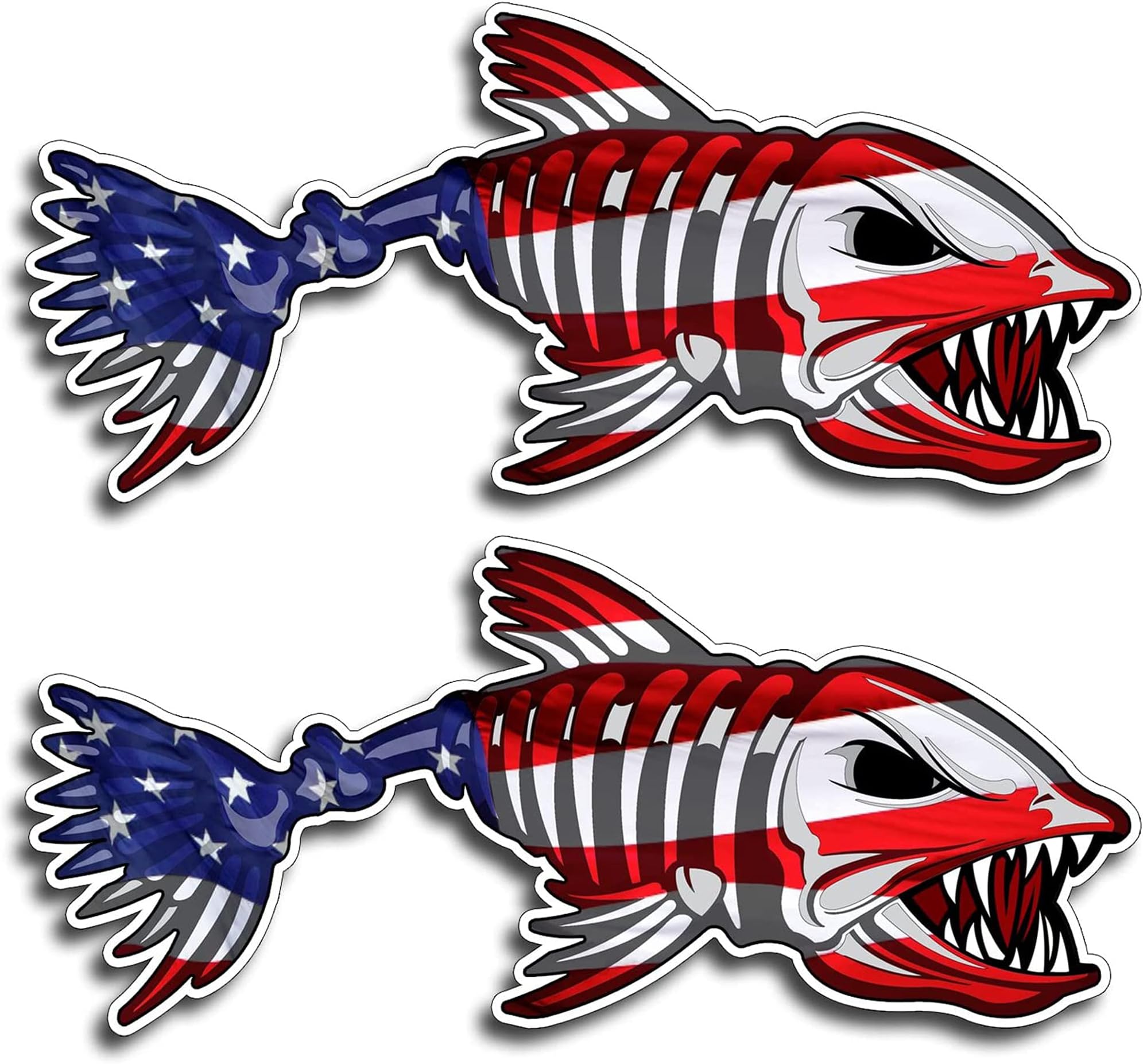 WSQ 2-Pack USA Flag Bone Fish Vinyl Sticker Decal - 6x2.5 Inches - Fish Decals for Boats Salt Life Sticker Car Truck SUV Van Window Bumper Wall Laptop Tablet Cup Tumbler and Any Smooth Surface