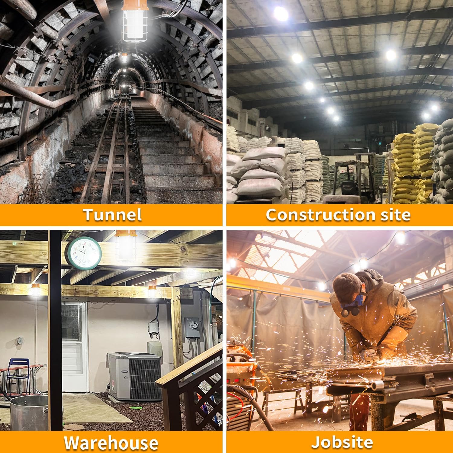 80W LED Temporary Work Light 12000lm 5000K Daylight White Portable Hanging Construction Lighting Led High Bay Light for Workshop Mine Job Site Lighting - Image 6