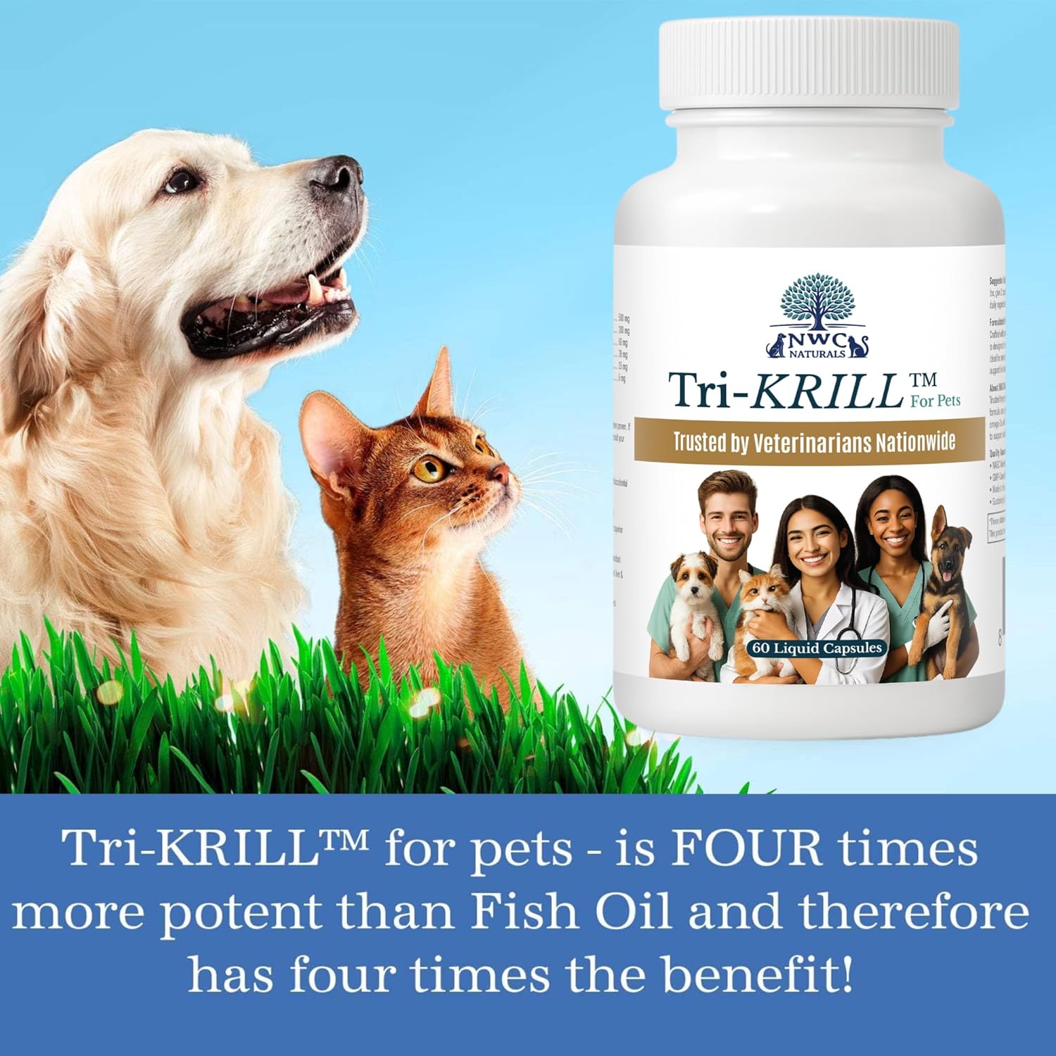 NWC Naturals Tri-Krill Oil Capsule Supplement for Dogs and Cats, Supports Joint, Brain, Supports Healthy Skin and Coat, Pure Antarctic Krill with Astaxanthin, Omega-3, DHA, EPA