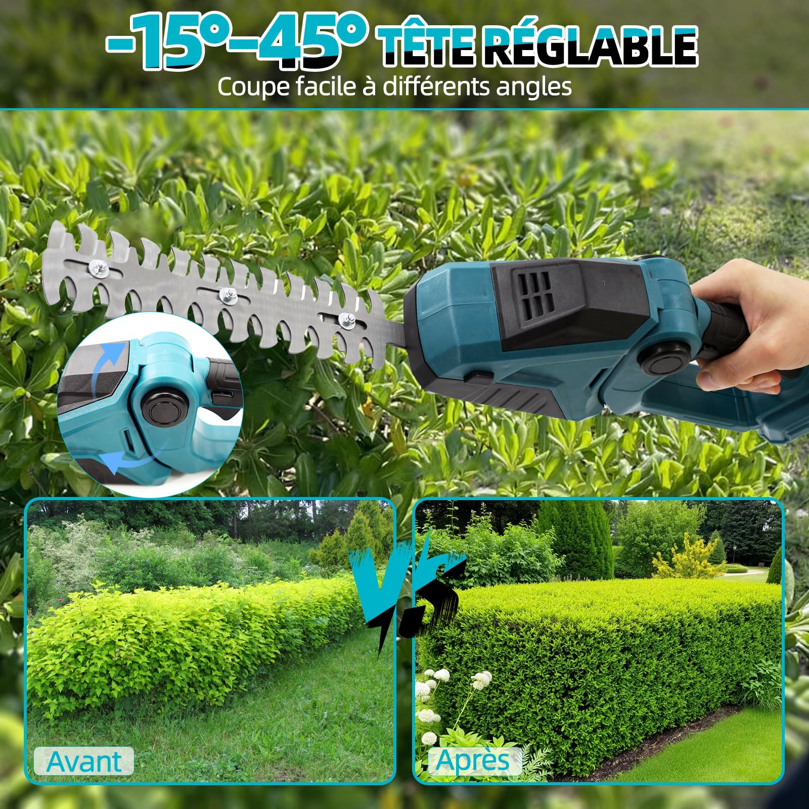 Cisaille à gazon sans fil compatible avec Makita 18 V, taille-haie pratique, avec couteau à herbe et cisaille à arbustes, sécateur sans fil (sans batterie)