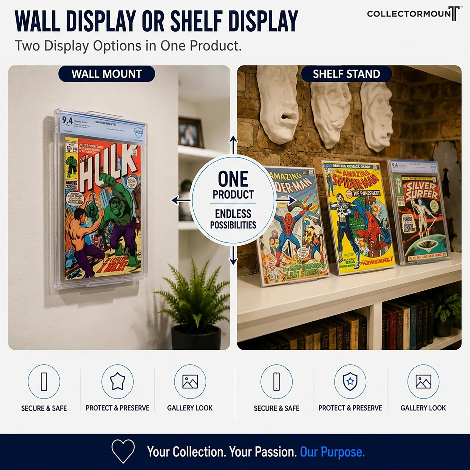 CollectorMount Comico Libro Montare Scaffale e Supporto a Parete, Invisibile e Regolabile, Set di 5