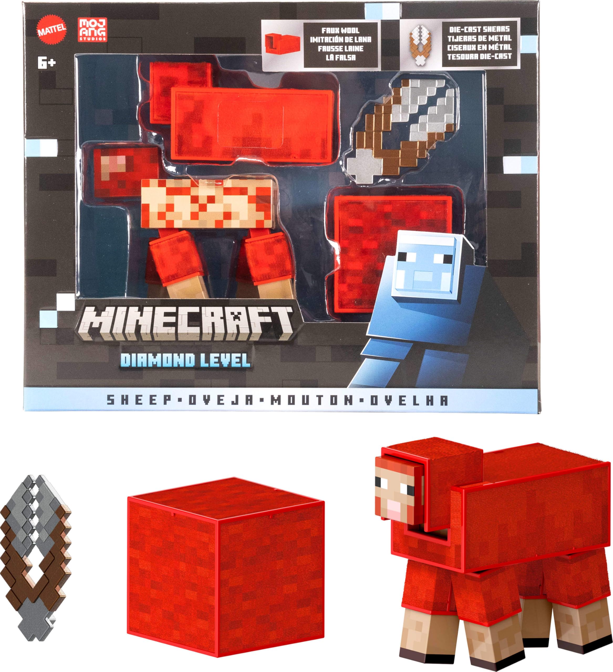 Mattel Minecraft Diamond Level Sheep Action Figure with 3 Accessories, 5.5-inch Collector Scale & Pixelated Design