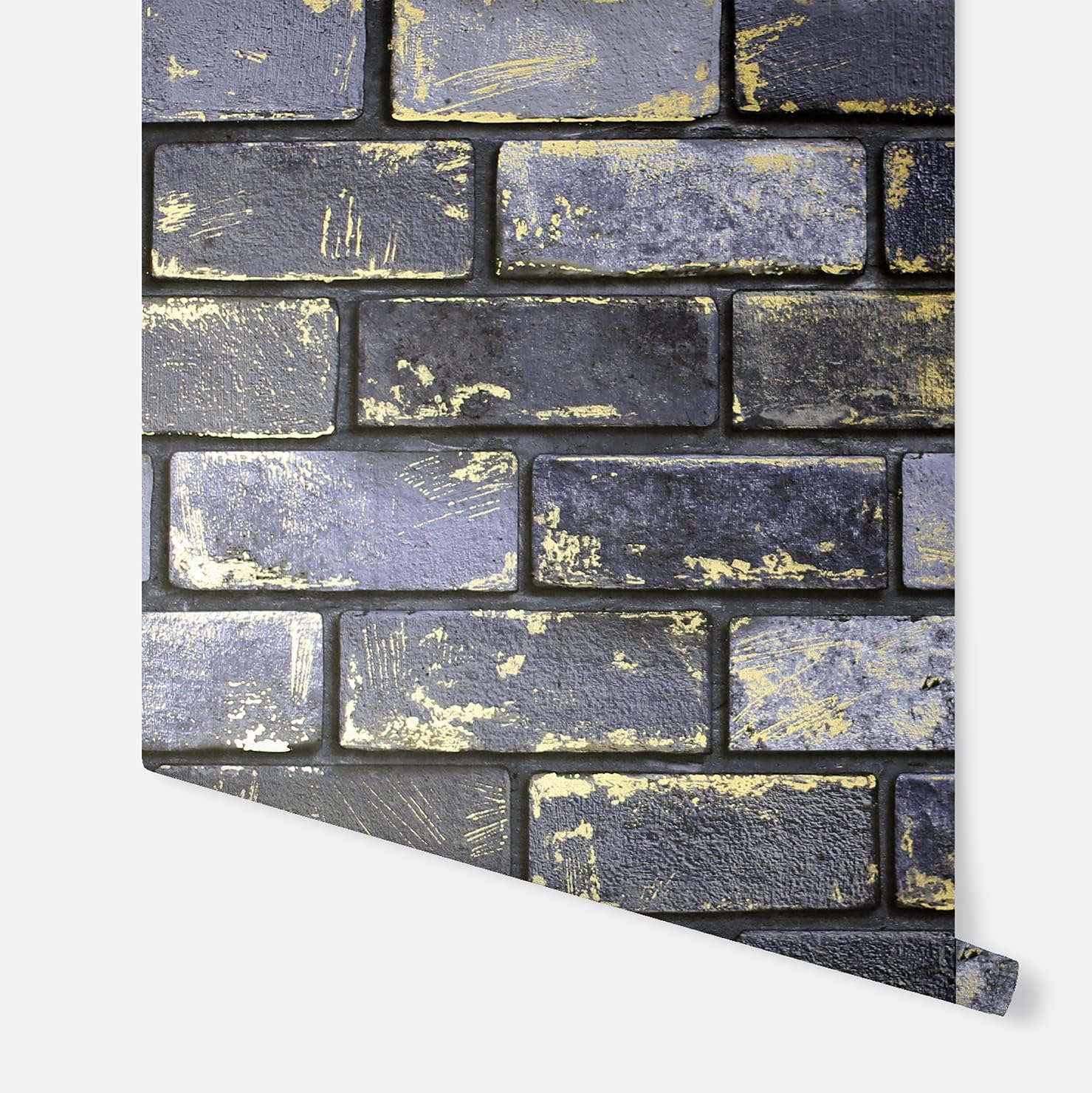 Arthouse Metallic Brick Navy/Gold Wallpaper
