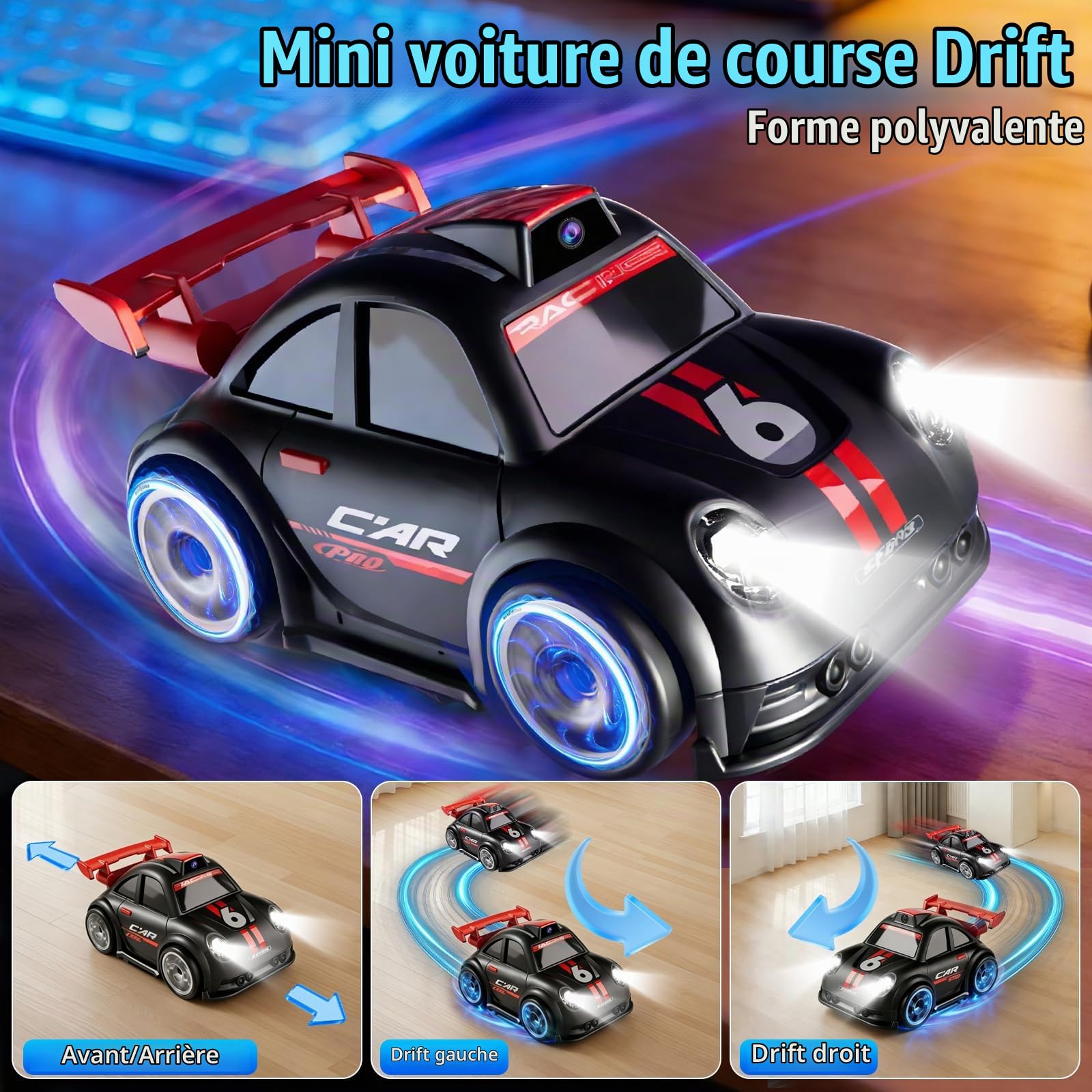 Voiture Télécommandée avec Caméra, RC Electrique Drift Truck avec écran de 2,4 Pouces, Photo en Direct/Vidéo, 2 Vitesses, Mode de Suivi, Démonstration Automatique