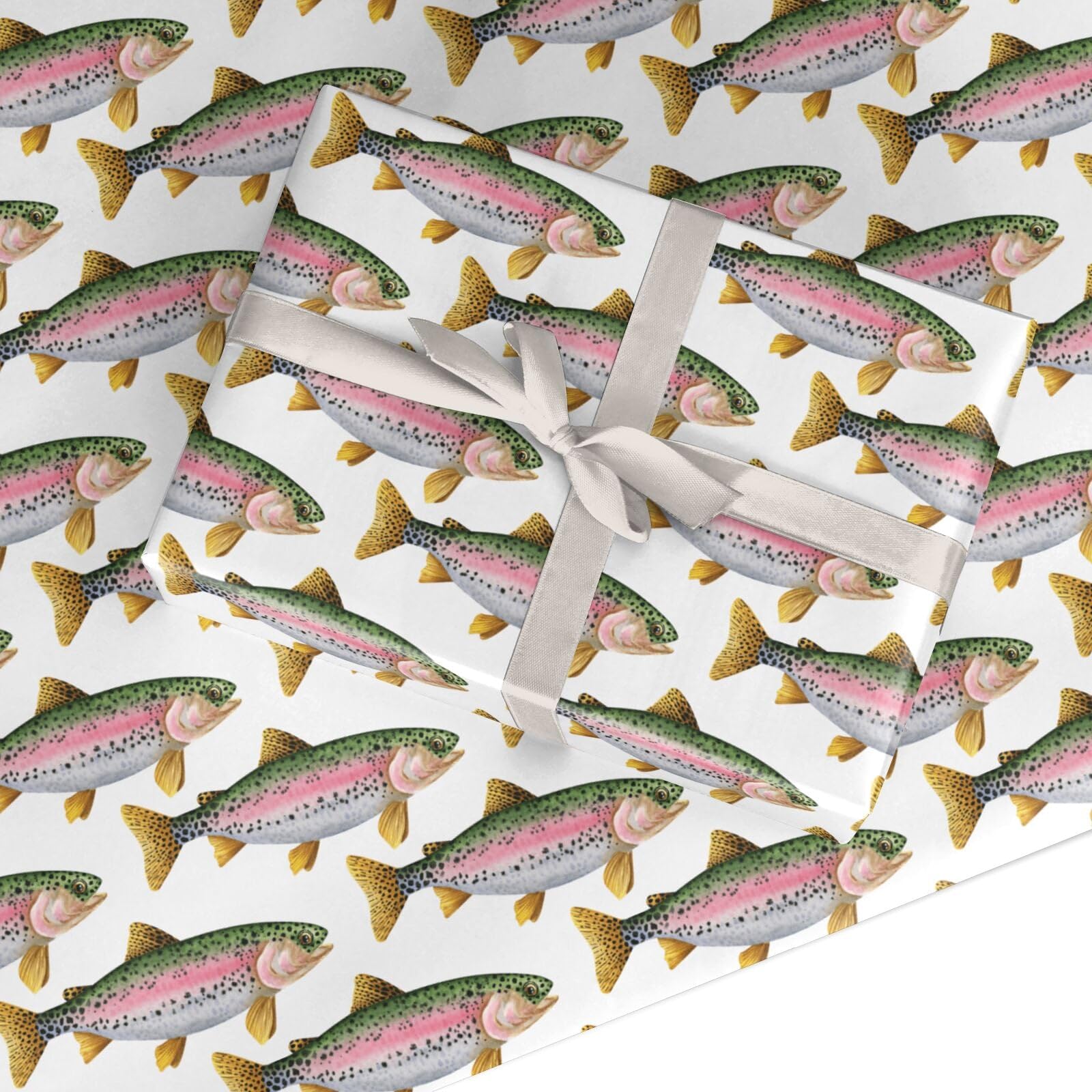 Rainbow Trout Wrapping Paper - Fishing Pattern Gift Wrap for Men Women and Outdoors Lovers, Birthday, Father's Day Fish Paper Present Wrap Sheets - 6 Sheets (50x70cm)