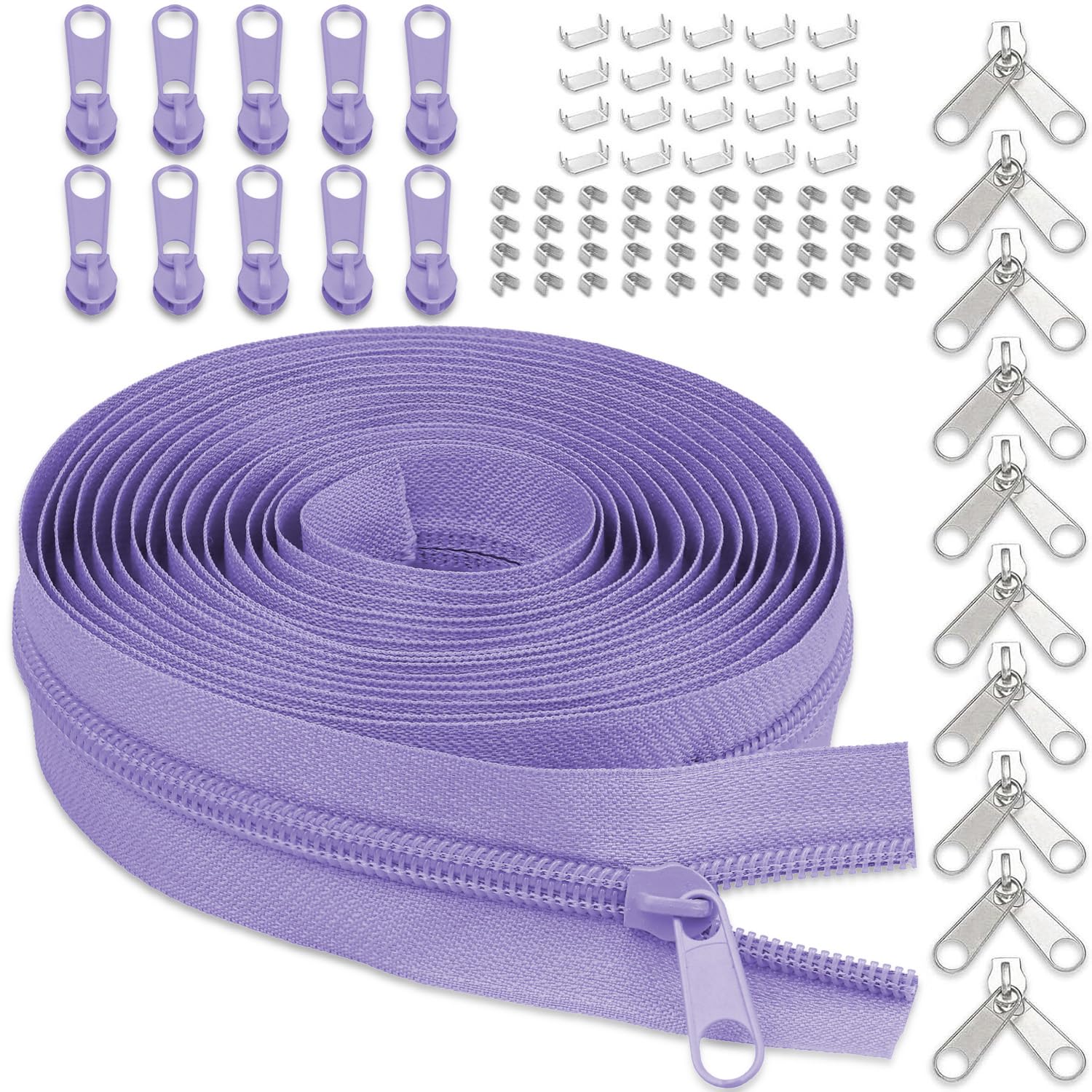Photo 1 of #3 Nylon Zipper Tape for Sewing: YZSFIRM 10 Yards Purple by The Yard Nylon Coil Zippers for DIY Sewing Craft with 10 Bulk Metal Zipper Slider and 10 Double Slider