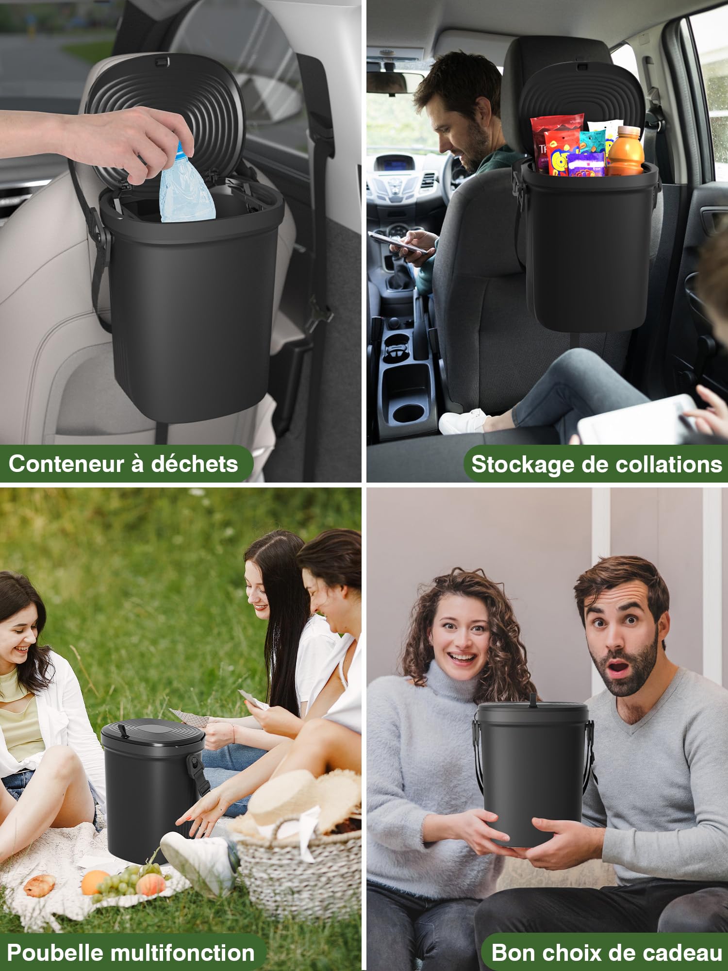 Garoopion Poubelle de Voiture Étanche en Silicone 7,2 L - Sac à Ordures Suspendu Souple avec Couvercle - Facile à Nettoyer - Adapté aux Berlines, SUV, MPV et Camions