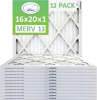 16x20x1 Air Filter MERV 13 12-Pack TRION Air Bear Pleated HVAC Air Filters Replacement Actual Size 15.50 x 19.50 x 0.75 Inches