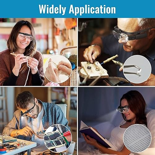Miniatura 8 de Lupa con diadema iluminada, gafas de aumento recargables con estuche de almacenamiento, lupa iluminada manos libres con 3 lentes doble ranura para