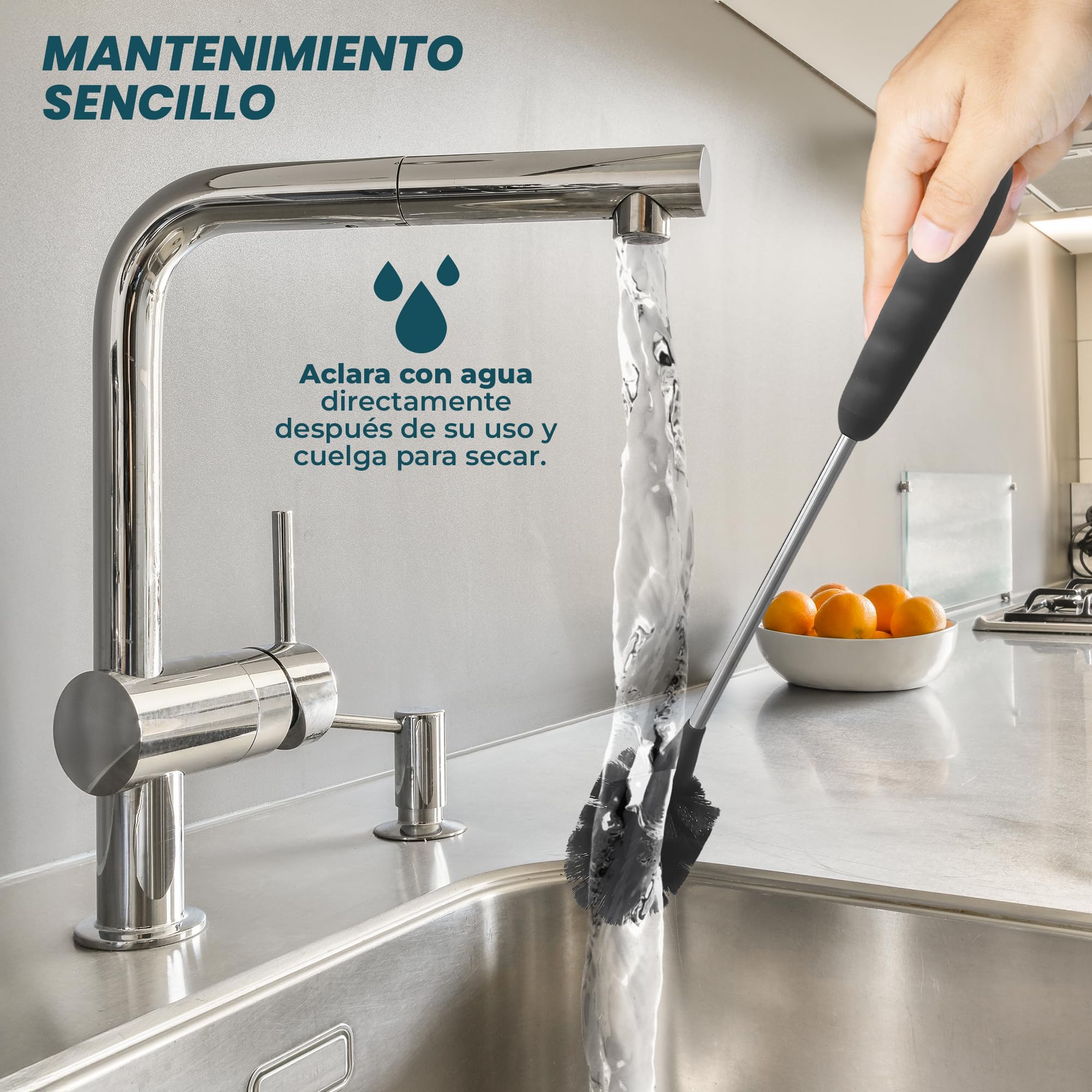 Cepillo de Limpieza para Botellas y Biberones - Mango de Plástico y Acero Inoxidable - Cerdas de Nylon Resistentes - Cepillo para Limpiar Botellas y Recipientes de Vidrio o Plástico