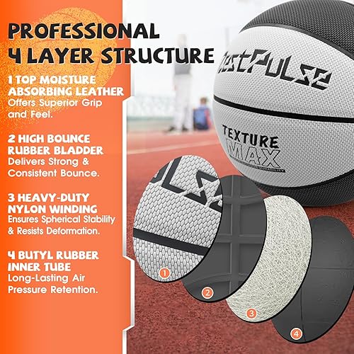 Miniatura 8 de Ultra Grip - Baloncesto tamaño 7, piel compuesta que absorbe la humedad, pelota de baloncesto de 29.5 pulgadas para jugar en interiores y exteriores