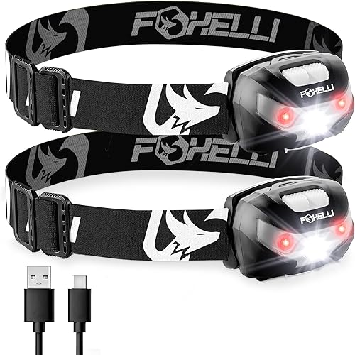 Miniatura 13 de Foxelli Linterna frontal LED recargable: luz de cabeza súper brillante, ligera y cómoda para correr, acampar, senderismo y trabajo, adecuada para