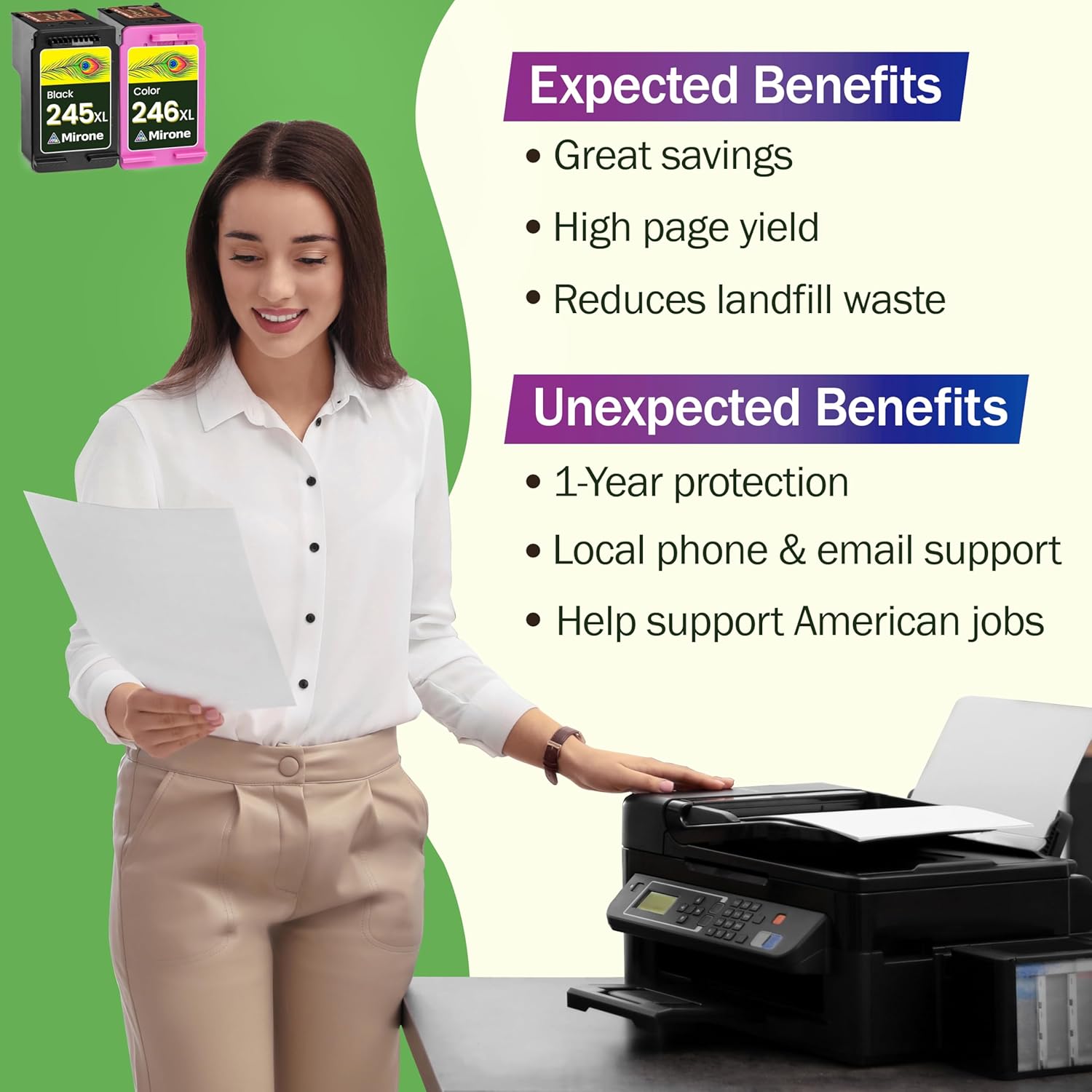 Mirone Compatible Ink Cartridges Replacement for Canon Ink Cartridges 245 and 246 245xl 246xl for Canon Pixma MG2522 mx490 Printer 245 246 XL 243 and PG 244 ts3322 (2pk)