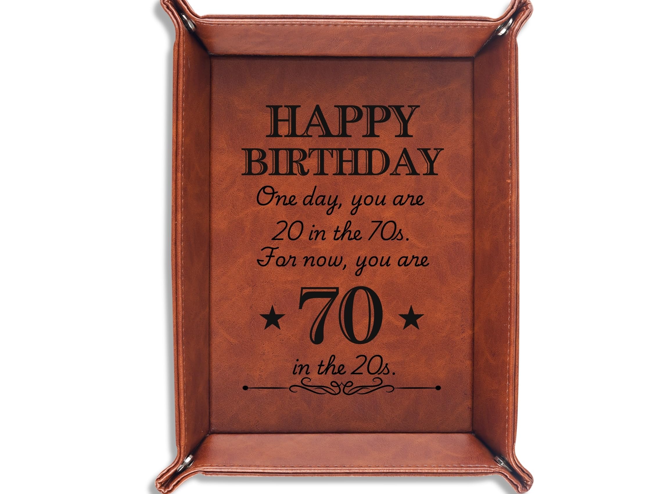 INNObeta 70th Birthday Gifts for Men, Him, Valet Tray for Male, Bedside Tray with Keychain - One Day, You Are 20 in The 70s. For Now, You Are 70 in The 20s.