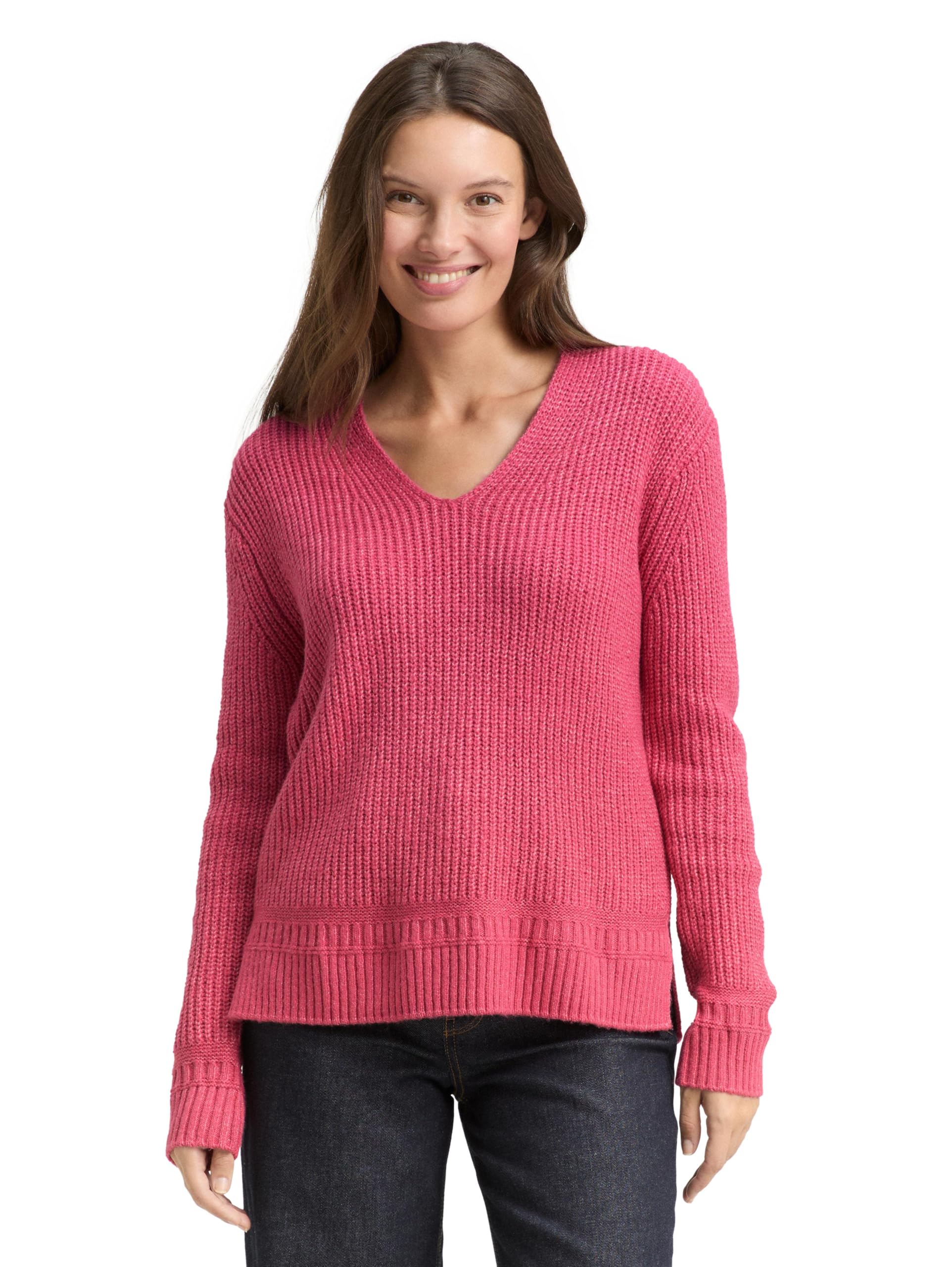 Tom Tailor Damen 1047674 RIPP Strickpullover mit V-Ausschnitt