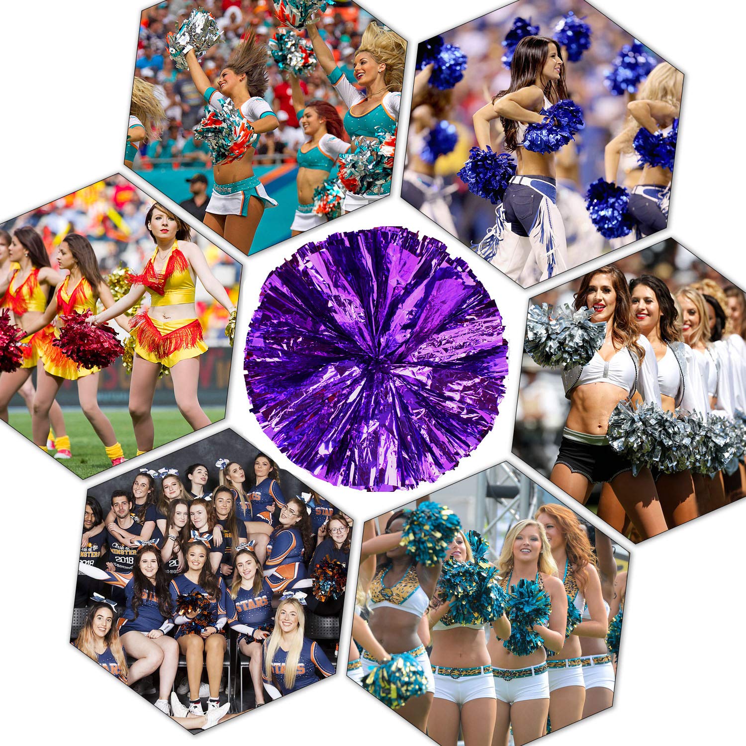 Fuengji cheerleader pom poms 2 pack sports dance cheering plastic ...