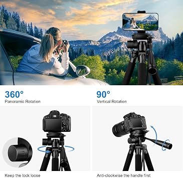 JOILCAN Compact Camera Tripod for DSLR, Camera Phone Tripod for Canon Nikon, Aluminium Tripods Stand with 3 Way Pan Head, Lightweight Compact Tripods for iPhone/Smartphone with Phone Clip - Orange