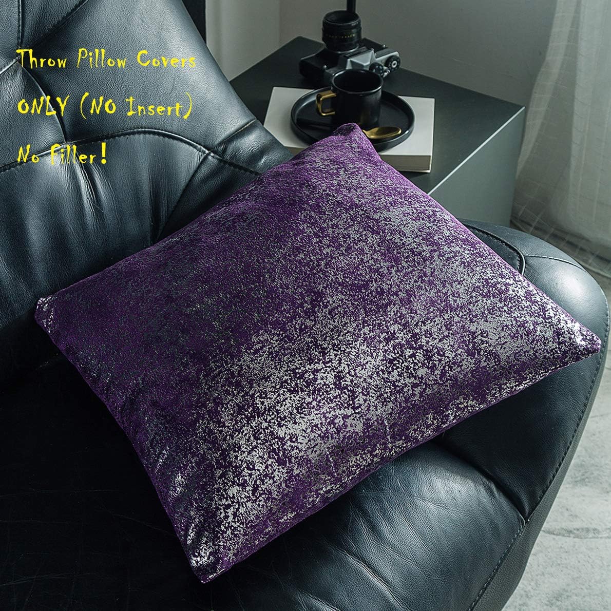 Xinrjojo Set of 3, Throw Pillow Covers, Cushion Cases, Decorative Square Pillow Case for Home Sofa Couch Chair Back Seat Bedroom Car, Invisible Zipper, 18 x 18 in (Silver- Lavender Purple)