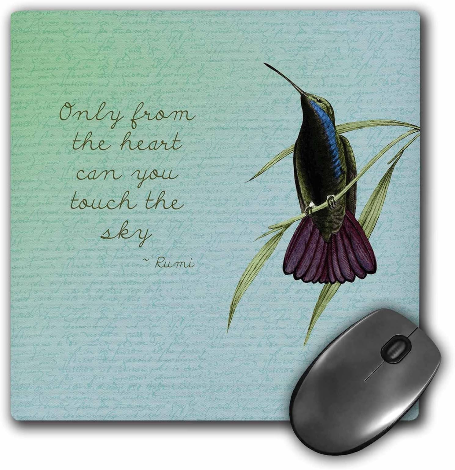 3dRose LLC 8 x 8 x 0.25 Inches Mouse Pad, Hummingbird Vintage with Rumi Quote Inspirational Art (mp_130624_1)