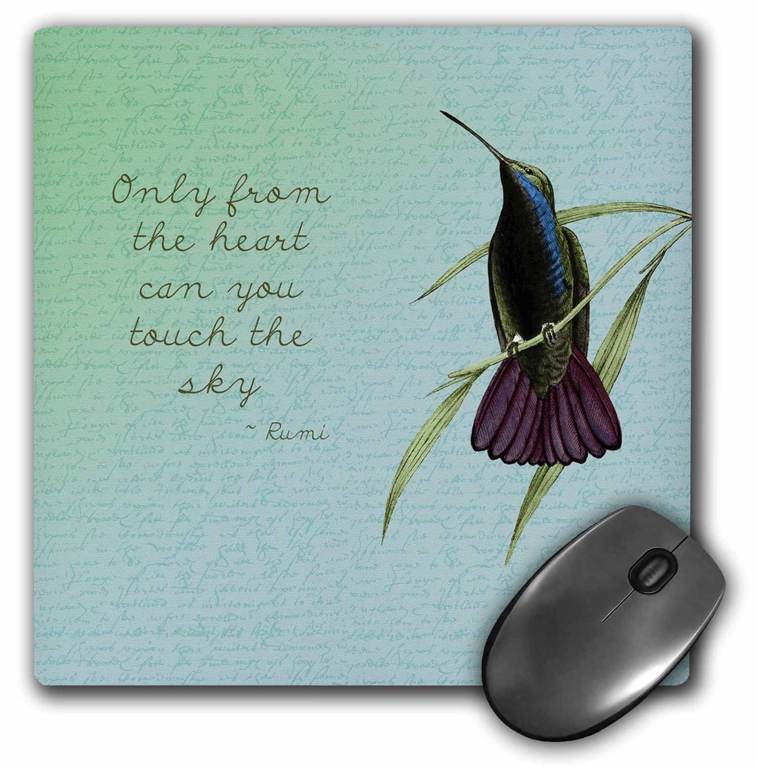 3dRose LLC 8 x 8 x 0.25 Inches Mouse Pad, Hummingbird Vintage with Rumi Quote Inspirational Art (mp_130624_1)