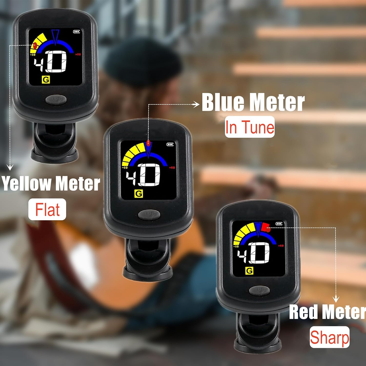 Rechargeable Clip On Tuner for Guitar Ukulele Violin Banjo Bass Mandolin etc,440Hz Chromatic Tuner with Precise Tuning & Colorful Display,Easy to Ues for Beginners(Type-C cable not included)