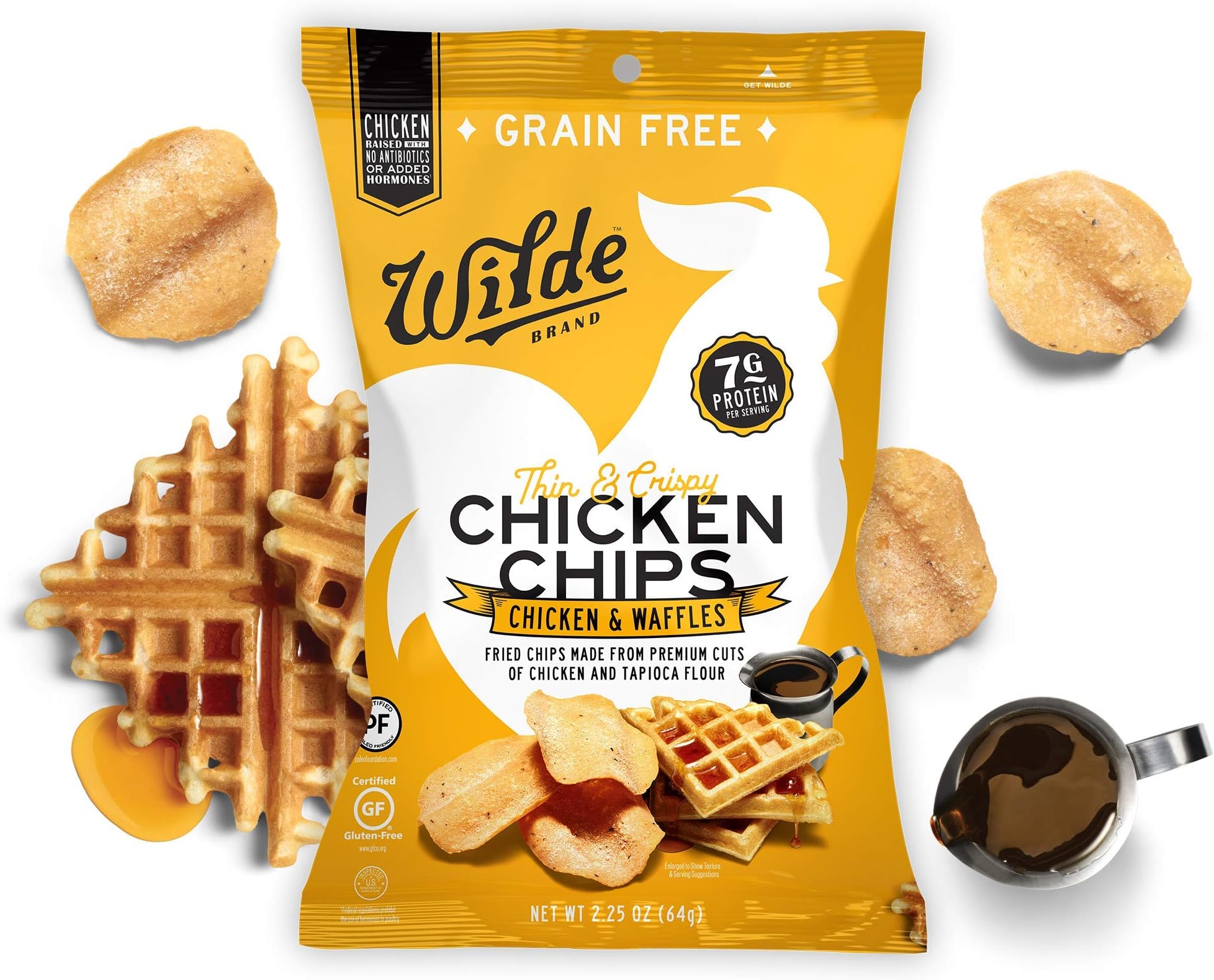 Chicken and Waffles Chicken Chips by Wilde Brands, Protein Snack, Made with Real Chicken, Keto Friendly, Paleo Certified, Antibiotic and Gluten Free, 2.25oz Bag (4 count)