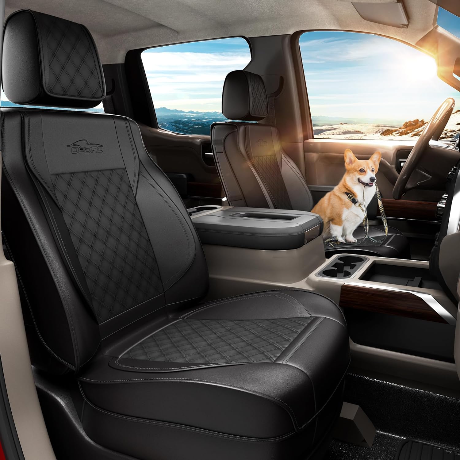 oEdRo 5PCS Car Seat Covers Full Set Compatible with 2007-2024 Chevy Silverado/GMC Sierra 1500 2500HD 3500HD Crew/Double/Extended Cab (Diamond Black & Red)