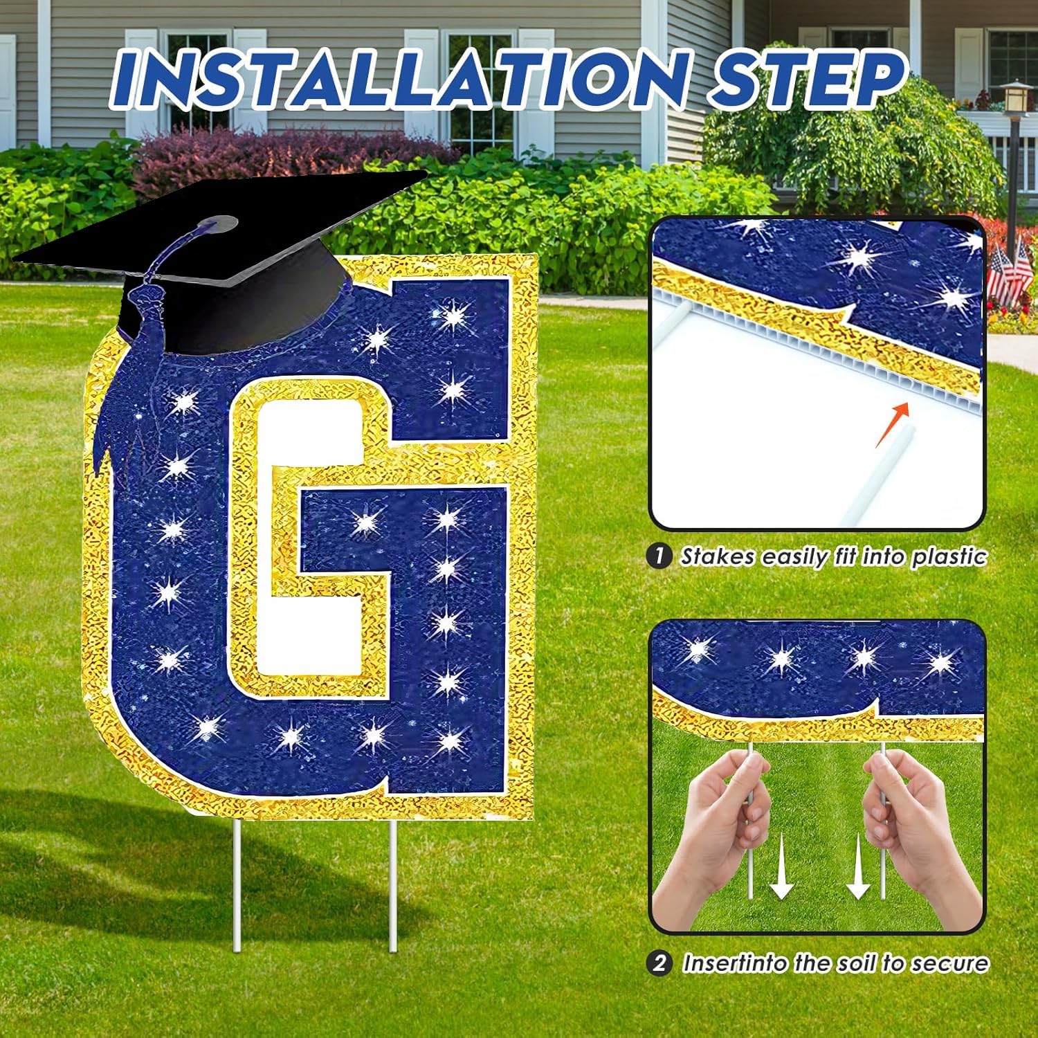 2026 Graduation Decorations Yard Signs – 7 PCS Blue Congrats Grad Lawn Decorations with Stakes, Graduation Party Supplies, Large Outdoor Graduation Party Decor for High School & College