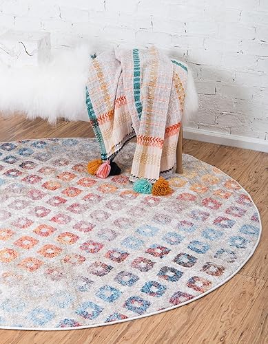 Miniatura 3 de Unique Loom Rainbow Collection - Alfombra redonda geométrica abstracta moderna con acuarelas (3 pies 3 pulgadas x 3 pies 3 pulgadas)