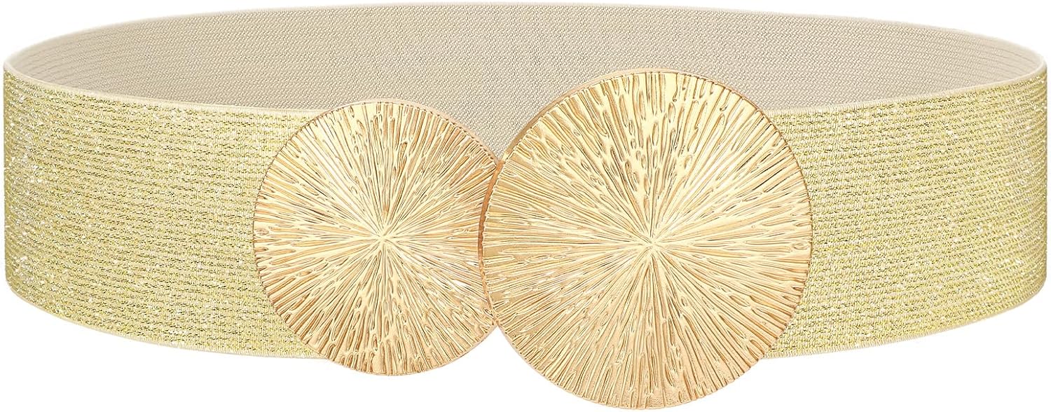 VONMELLI Wide Stretchy Belts for Women Dresses Elastic Waist Cinch Womens Belt with Gold Buckle