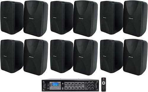 Rockville RCS350-6 350 vatios 6 zona 70v comercialrestaurante amplificadorpaquete Bluetooth con (12) WET-40B altavoces de pared de 4 pulgadas negro