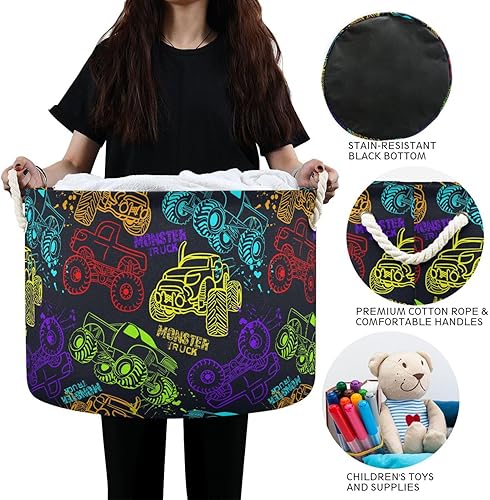 Miniatura 6 de Cesta de almacenamiento redonda grande con grafiti para camión, cesta para cuarto de bebé, organizador de almacenamiento de juguetes, bolsa de