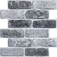 COMSTICKCDECOR 3D Faux Brick Peel and Stick Wall Panels, 10pcs 12x12 Vintage Gray - Ultra-Light PVC Self-Adhesive Backsplash Tiles for DIY Kitchen Decor